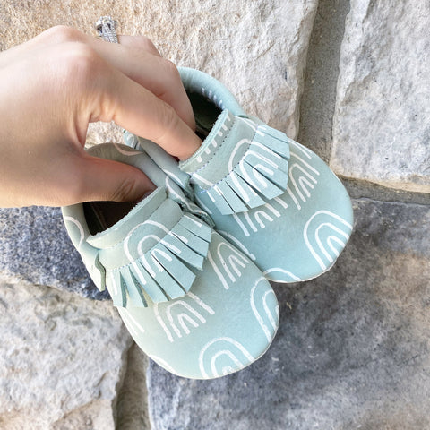 Mint  Rainbow hand painted moccasins