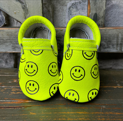 Neon YELLOW Smiley  moccasins