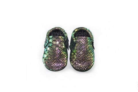 ENCHANTED IRIDESCENT SUEDE MOCCASINS