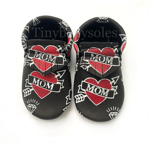 Black MOM hand painted moccasins