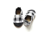 Black/White Plaid Fabric x Leather Bootie
