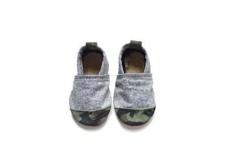 Green Camo Suede Fabric x Leather Bootie