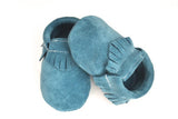 Cool Blue Suede Moccasins