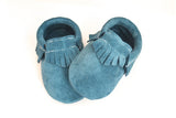 Cool Blue Suede Moccasins