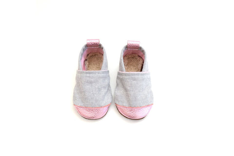 Metallic Pink (Soft Gray Fabric) Fabric x Leather Bootie