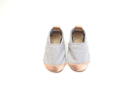 Metallic Rose Gold (Soft Gray Fabric) Fabric x Leather Bootie