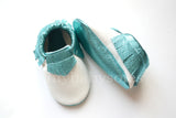 White/Teal Moccasins